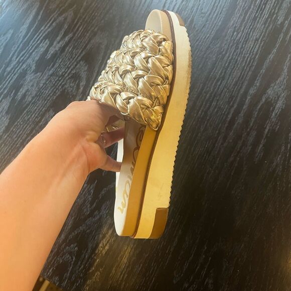 Sam Edelman Ainslie Gold Metallic Braided Slide Sandal 5.5M - Picture 5 of 7